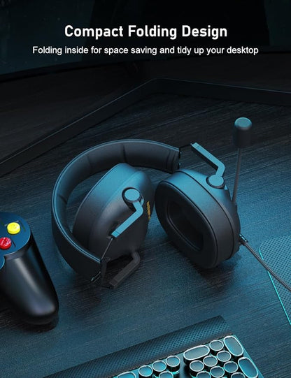 SENZER SG500 Surround Sound Pro Gaming Headset with Noise Cancelling Microphone - Soft Memory Foam Padding - Portable Foldable Headphones for PC, PS4, PS5, Xbox One, Switch - Black