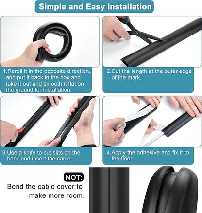Cord Hider Floor, 3FT, Brown Cord Cover Floor, Cord Protector Floor Extension Cable Cover, Soft PVC Wire Covers - Cable Management Hide Cords on Floor - Cord Cavity: 0.7" (W) x 0.4"(H)