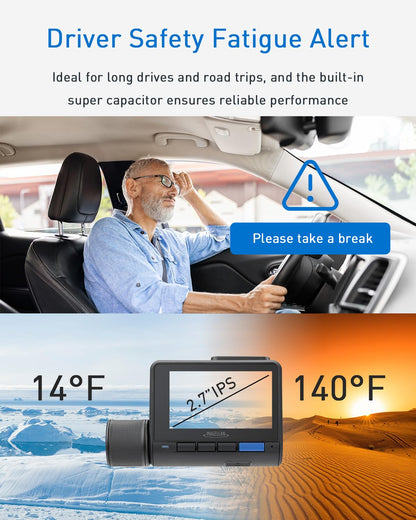 MAGELLAN DR50 3 Channel Dash Cam, 4K+2K Front Cabin Rear, Night Vision, Wide-Angle (170°), STARVIS 2 IMX678, Strong Mount, GPS, Wi-Fi App Control, 24H Parking Mode, Fatigue Alert, 64GB Card Included