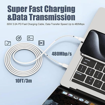 Charger for iPhone 16/15 Pro Max Charger Fast Charging, 2Pack 20W Dual Port USB C Fast Charger Block with 10FT Long USB C to C Charging Cable Cord for iPhone 15 Pro Max/15 Pro/15/15 Plus, iPad Pro/Air