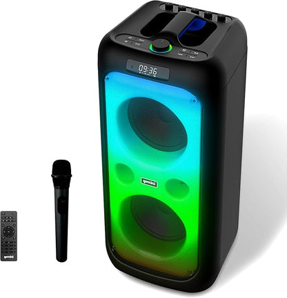 Gemini 200W Portable Bluetooth Party Speaker with Dual 6.5" Woofers, LED Lights, Wireless Mic, 9Hr Battery Play Time, TWS Pairing & USB Playback (GGO-2650L)