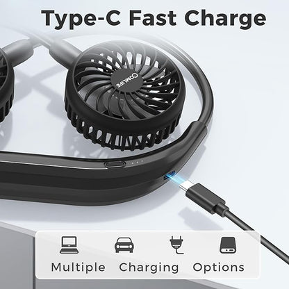 Portable Neck Fan, 2600mAh Battery Operated Ultra Quiet Hands Free USB Fan with Strong Wind, 360° Adjustable High Flexibility Wearable Personal Fan for Home Office Outdoor Travel (Black)