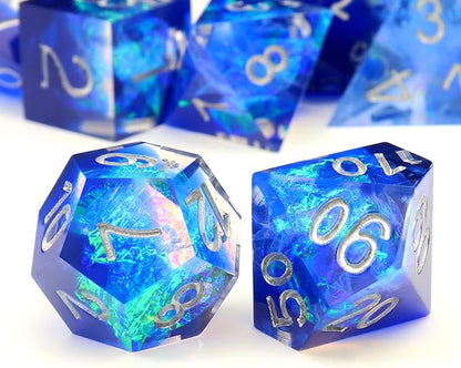 Haxtec DND Dice Set Sharp Edge Resin Dice with Dice Case Blue D&D Polyhedral Dice for TTRPGs Compatible with Dungeons and Dragons Galaxy Series