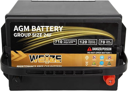 Weize Platinum AGM Battery BCI Group 24F Automotive Battery, 120RC, 710CCA, 36 Months Warranty, Dimensions 10.75" L x 6.81" W x 8.98" H