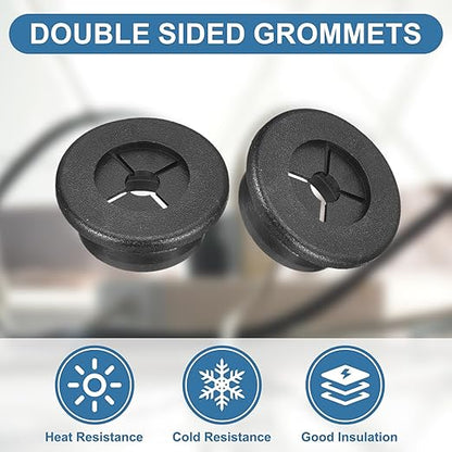 uxcell 4Pcs Cable Cord Grommet, 7/8"(22mm) Rubber Desk Grommets Wire Pass Through Hole Cover with Marked Cable Ties for Home Office Cable Wire Protection, Black