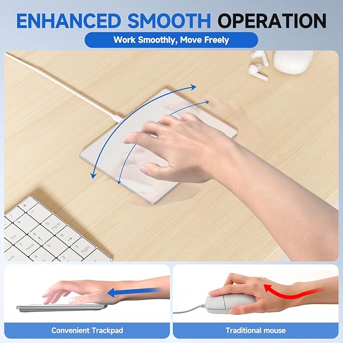 Wired Trackpad for Windows 10/11, High-Precision Multi-Touch Portable Trackpad Mouse with Multi-Gesture, Ultra Slim Aluminum USB Wired Touchpad Mouse, Compatible with PC Laptop Computer - Silver