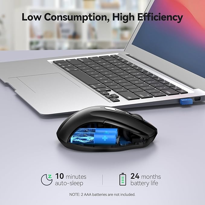 TECKNET Wireless Silent Mouse, Quiet Click, 2.4G Optical Cordless Mouse, 6 Adjustable 4000 DPI, Computer Mice for Laptop, Chromebook - Black