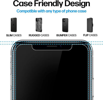 Power Theory Designed for iPhone X, iPhone Xs Screen Protector Tempered Glass [9H Hardness], Easy Install Kit, 99% HD Bubble Free Clear, Case Friendly, Anti-Scratch, 2 Pack