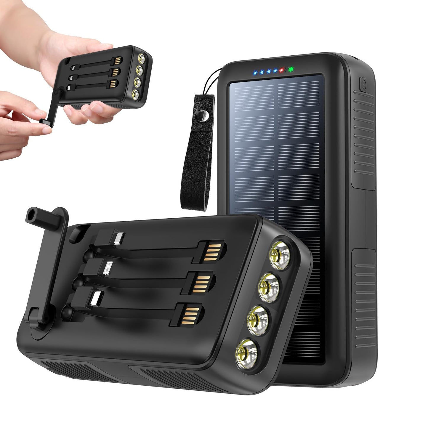 Solar Charger Power Bank 63200mAh, Portable Charger with Dual Outputs & Dual Inputs 4 LEDs Flashlight, Hand Crank Power Bank Fast Charging Battery Pack for Outdoor Camping Survival Gear (gray)