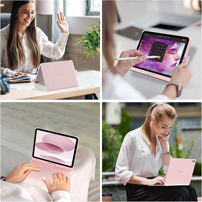typecase Touch iPad 10th Generation Case with Keyboard (10.9", 2022) and iPad A16 (11th Gen, 2025) – 360° Rotatable, 11-Color Backlit, Multi-Touch Trackpad, Thin & Light (Light Pink)
