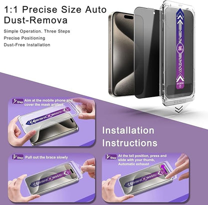 Privacy Screen Protector for iPhone 17 Pro 6.3-Inch, Auto Dust Removal, 9H Tempered Glass, Full Cover, Anti-Fingerprint, Easy Installation,2 Pack