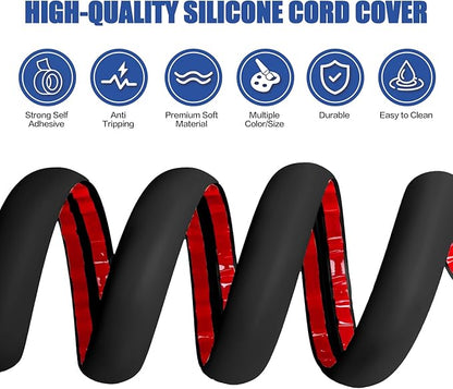 Floor Cord Cover Self Adhesive Cord Hider,3.3FT Cable Management, Extension Strip Protector for Wires, Prevent Cable Trips for Offices, Gyms, Exhibitions Cavity:0.51"(W) x 0.3"(H) Black