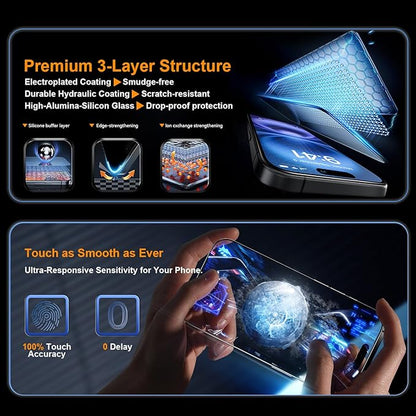 OneFish Screen Protector Privacy for iPhone 14Pro/15, Anti-Spy Tempered Glass Private, Edge Protection Screen Protector with Installation Frame, 9H Glass Scratch Resistant,2Pack.