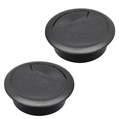 Desk Grommet 2" (50 mm), Desk Cord Hole Cover, Cable Grommet ABS Plastic, Desk Hole Grommet for Office and Home Table Cable, Detachable Adjustable Cable Cord Organizer (Black 2 Pcs)