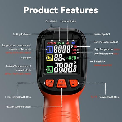MOONASCEND -58°F to 1796°F Infrared Thermometer Gun, Dual-Mode 16:1