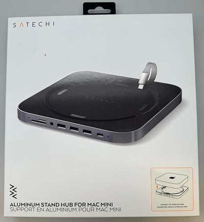 Satechi USB C Hub, Type-C Aluminum Stand & Hub, USB-C Data Port, Micro/SD Card Readers, USB 3.0 & Headphone Jack Port, for Mac mini M2/M1 (Not Compatible with M4) - Space Gray