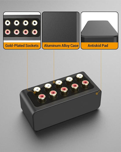 Cubilux AS-R1 4-Way Audio Splitter Box - 4-Channel Stereo RCA Splitter - Aluminum Alloy (1 in 4 Out)