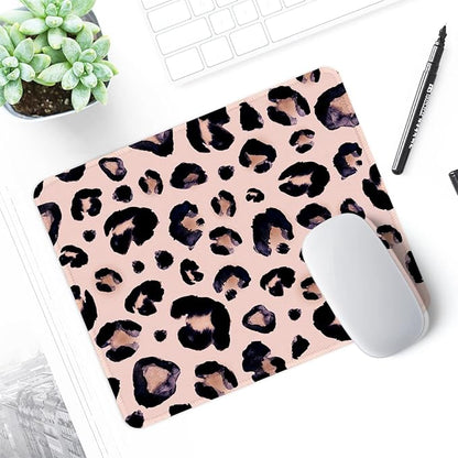 ITNRSIIET Mouse Pad with Stitched Edge Premium Textured Smooth Precise Operation Waterproof Washable Non-Slip Rubber Base Desktop Protection Mat, 10.2×8.3×0.12 inches, Leopard Black Purple