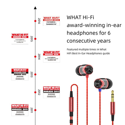 SoundMAGIC E10 Wired Earbuds, No Mic, Premium Hi-Fi, 3.5mm Jack, Red