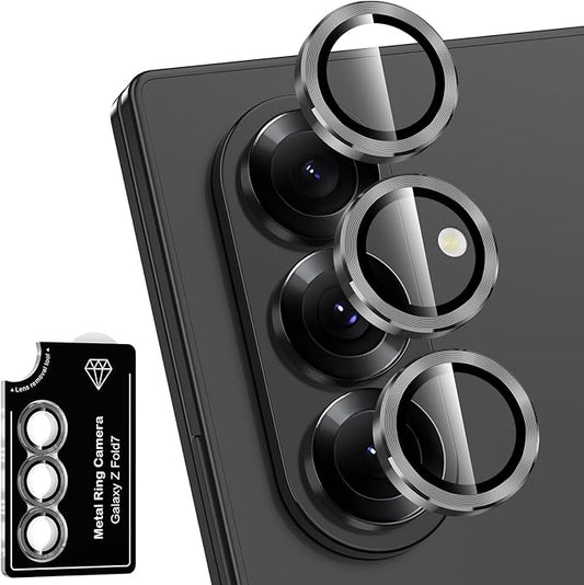 Avocase for Samsung Galaxy Z Fold 7 Camera Lens Protector, Individual Metal Ring Tempered Glass Lens Cover, [Strong Adsorption] Scratch Resistant Ultra-Thin HD Clear Lens Cover, 1 Set-Black