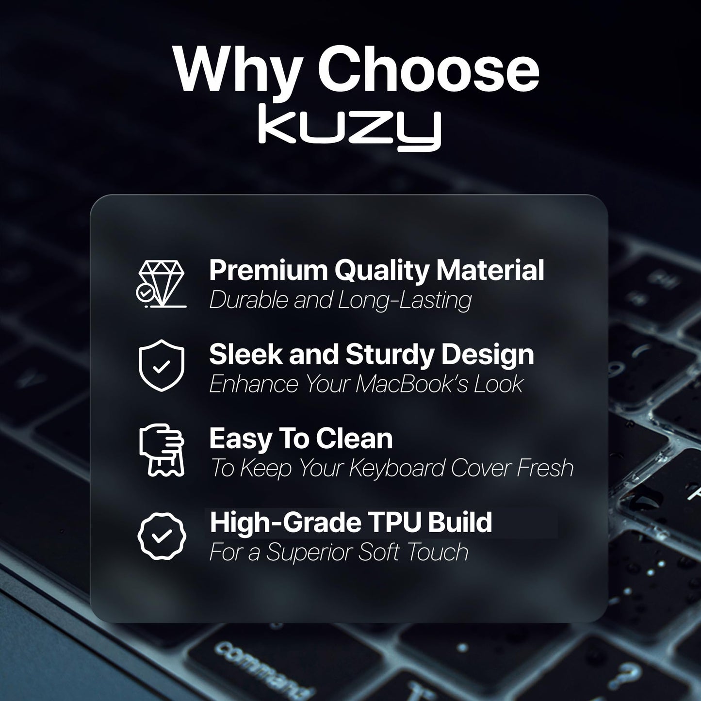 Kuzy Clear Premium MacBook Pro Keyboard Cover 14"/16" 2026-2023 M5-M1 Pro/Max - MacBook Air 13/15" Keyboard Cover- A3240 A3241 A3401 A3403 A3114 A3113 - US Layout TPU, Clear