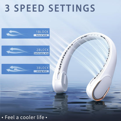 ASNUG Portable Neck Fan, Bladeless Neck Fan, USB Rechargeable Personal Fan, 4000 mAh Battery Operated Fan, 3 Speeds Adjustable,Faster Cooling, Ultra Quiet, Suitable for Home, Office, Sports