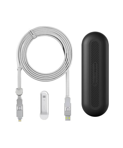 Rolling Square inCharge XL 6-in-1 Multi Charging Cable, Portable USB and USB-C Cable with 100W Ultra-Fast Charging Power, 10 Ft/3m, Glacier White