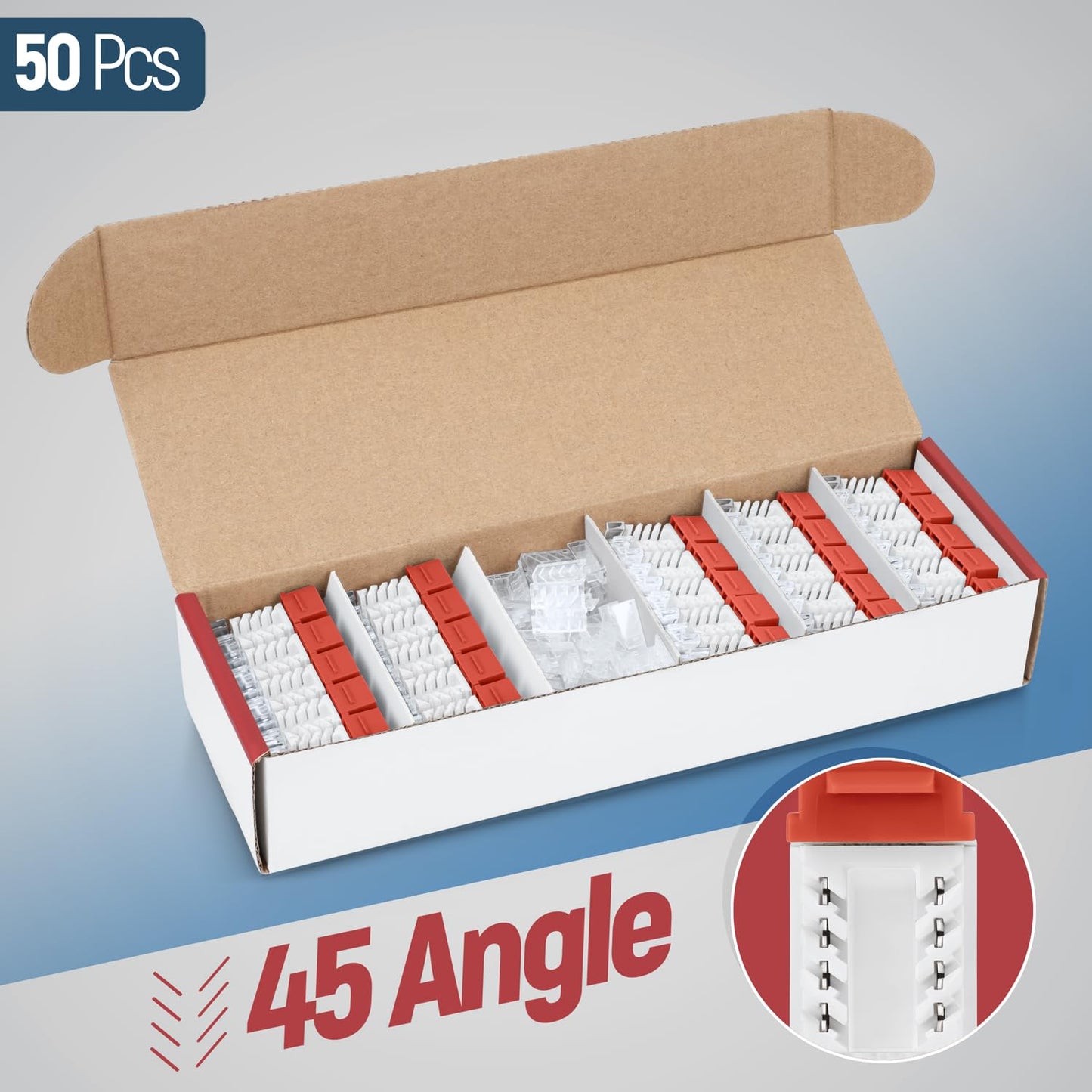 Everest 45 Degree RJ45 Cat6 Keystone Jacks Slim Profile 50-Pack Orange