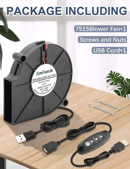 AmRunJe 75mm x 15mm USB Cooling Blower Fan 5V, for Cooling Helmet Computer