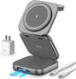 5-in-1 Wireless Charger for MagSafe, AC ISLAND Portable Travel Charging Station, 15W Max Fast Foldable Magnetic Stand, Evolved for iPhone 16/15/14/13 Series, Apple Watch, AirPods (with 35W Adapter)