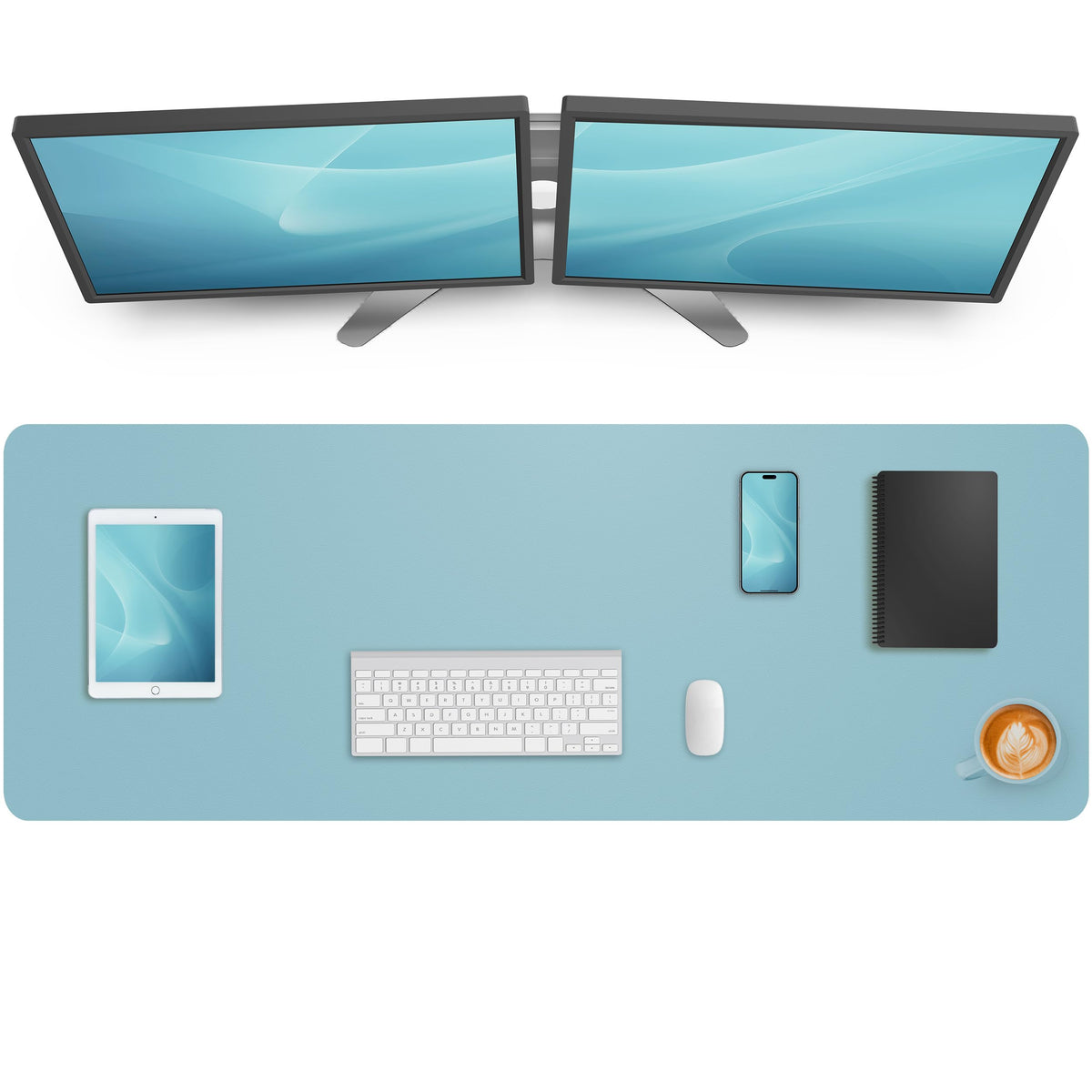 Leather Desk Pad Blotter,Mouse Pad,Office Desk Mat, Non-Slip PU Leather Desk mat,Large Desk mat,Waterproof Keyboard mat for Office/Home/Decor (Grey Blue,23.6" x 13")