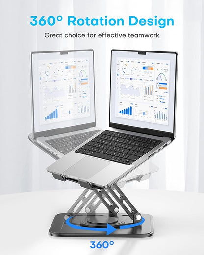 Adjustable Laptop Stand, Computer Stand with 360 Rotating Base, Ergonomic Laptop Riser Mount for Desk Foldable Protable Computer Desk Fits with MacBook Pro Air (10-16") - Black