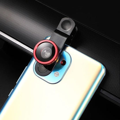 External Lens for Mobile Phone 3-in-1 Fisheye Macro Wide Angle Lens with Clip Aluminum Alloy Compatible with iPhone and Smartphones