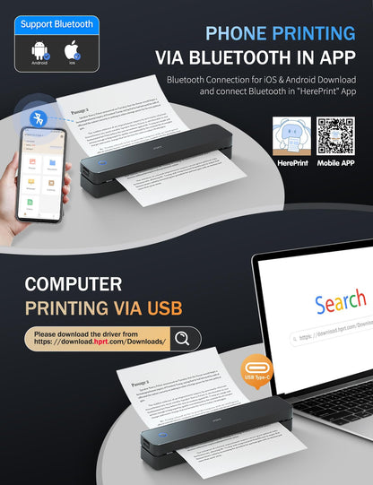 PRT MT610 Portable A4 Thermal Printer, Inkless Bluetooth Printer for Phone