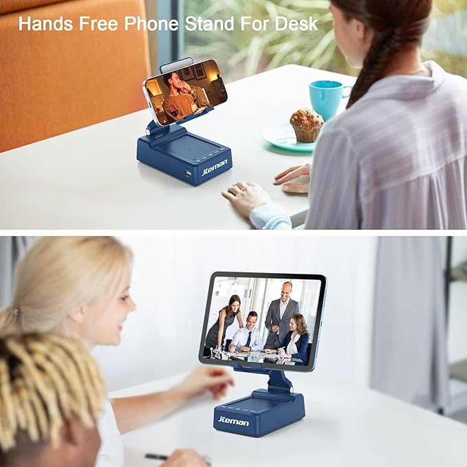 JTEMAN Gifts for Men Women,Cell Phone Stand with Bluetooth Speaker,Cool Tech Gadgets,Unique Birthday Gifts for Men Husband Mom Dad-Blue