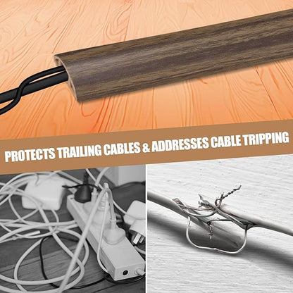 Floor Cord Cover Self Adhesive Cord Hider,3.3FT Cable Management, Extension Strip Protector for Wires, Prevent Cable Trips for Offices, Gyms, Exhibitions Cavity:0.47"(W) x 0.35"(H) Wood Walnut