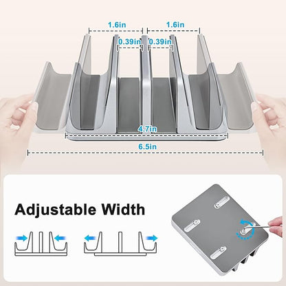 JARLINK 4-in-1 Adjustable Vertical Laptop Stand Holder, Aluminum Dual Slots Laptop Rack for Desk, Space-Saving Organizer Compatible with All MacBook, Surface, Chromebook, and Gaming Laptops (Silver)