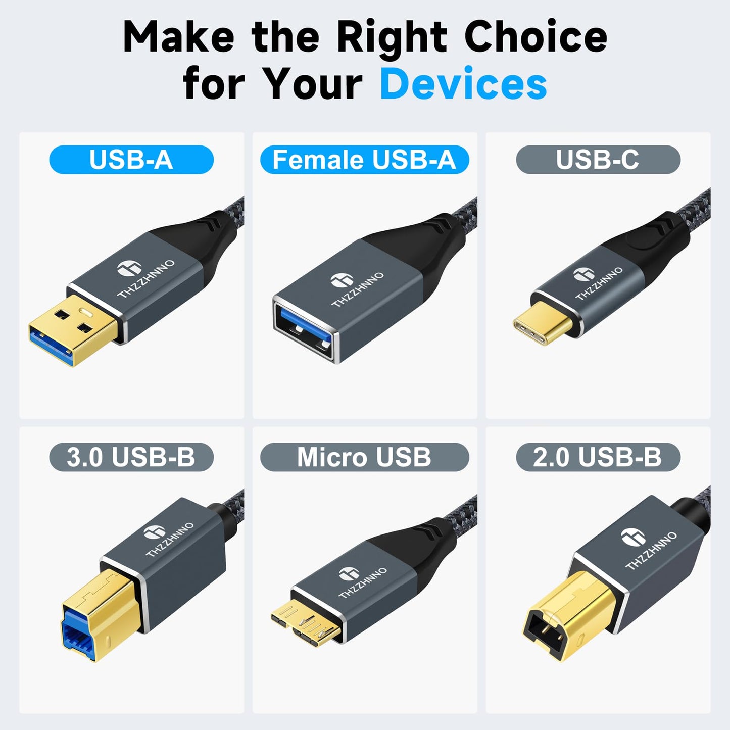 Thzzhnno USB 3.0 Extension 6.6FT, USB Male to Female USB 3.0 Extender Cable for Webcam, Camera, Phone, USB hub, Mouse, Keyboard, Printer, Hard Drive, Headset