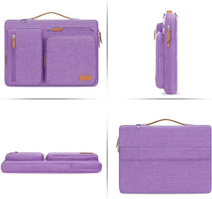 MOSISO 360 Protective Laptop Shoulder Bag,17-17.3 inch Computer Bag Compatible with MacBook, HP, Dell, Lenovo, Asus Notebook,Side Open Messenger Bag with 4 Zipper Pockets&Handle, Lilac
