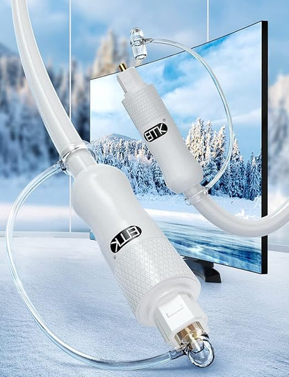 EMK White Optical Audio Cable [24ft/7.6M] - Digital SPDIF Toslink Fiber Optic Cable for Sound Bar, TV, Home Theater, Blu-ray Player - White, High-Speed, Low-Loss, Gold-Plated Connectors