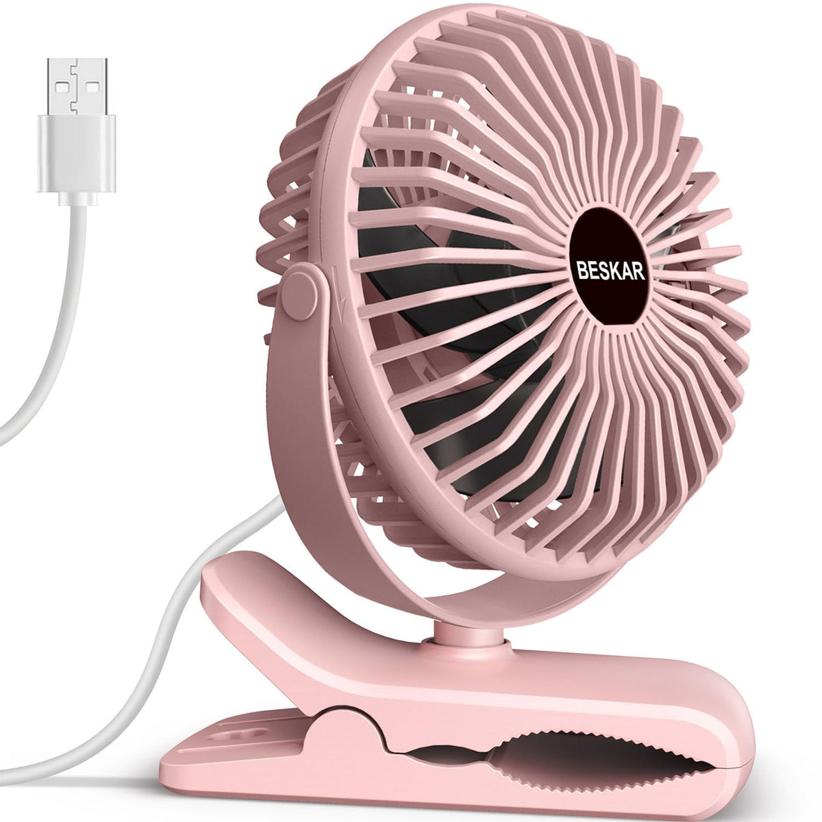 BESKAR USB Clip on Fan, Portable Small Desk Fan with Cord Powered