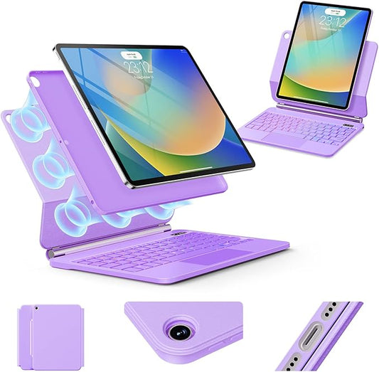 for iPad 9th Generation Case with Keyboard,Keyboard Case for iPad 9th/8th/7th Gen， Magic-Style Magnetic Keyboard Case with 7-Color Backlight - Multi-Touch Trackpad for iPad 10.2 inch (Purple)