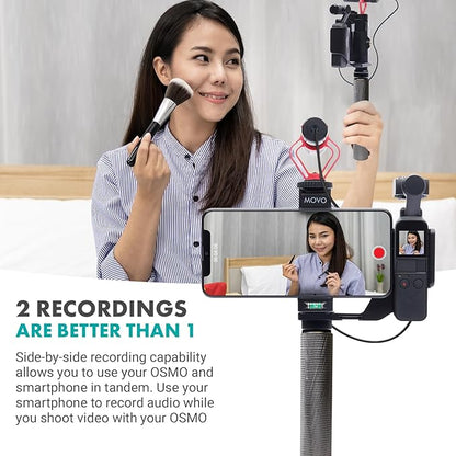 Movo Video Rig Compatible with The DJI OSMO Pocket 1, 2 - Includes Universal Smartphone Mount, Grip Handle, and 2 Cold Shoes for Mounting Microphone, Light - OSMO Pocket Microphone and Video Rig
