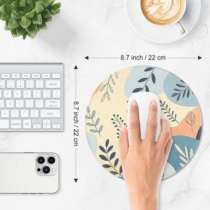 ITNRSIIET Mouse Pad Non-Slip Rubber Base Smooth Surface Stitched Edges Waterproof Durable Compatible with All Mice for Office & Gaming, Desk Accessory, Diameter 8.7 inch, VividFoliage