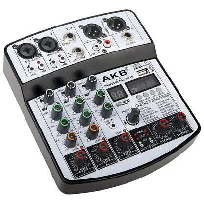 Dj Mixers 4 Channel Audio Mixer Sound Board with Bluetooth, Usb Audio Interface with 48V Phantom Power Sounds Mixer Board with 99 DSP FX Reverb Delay Effect