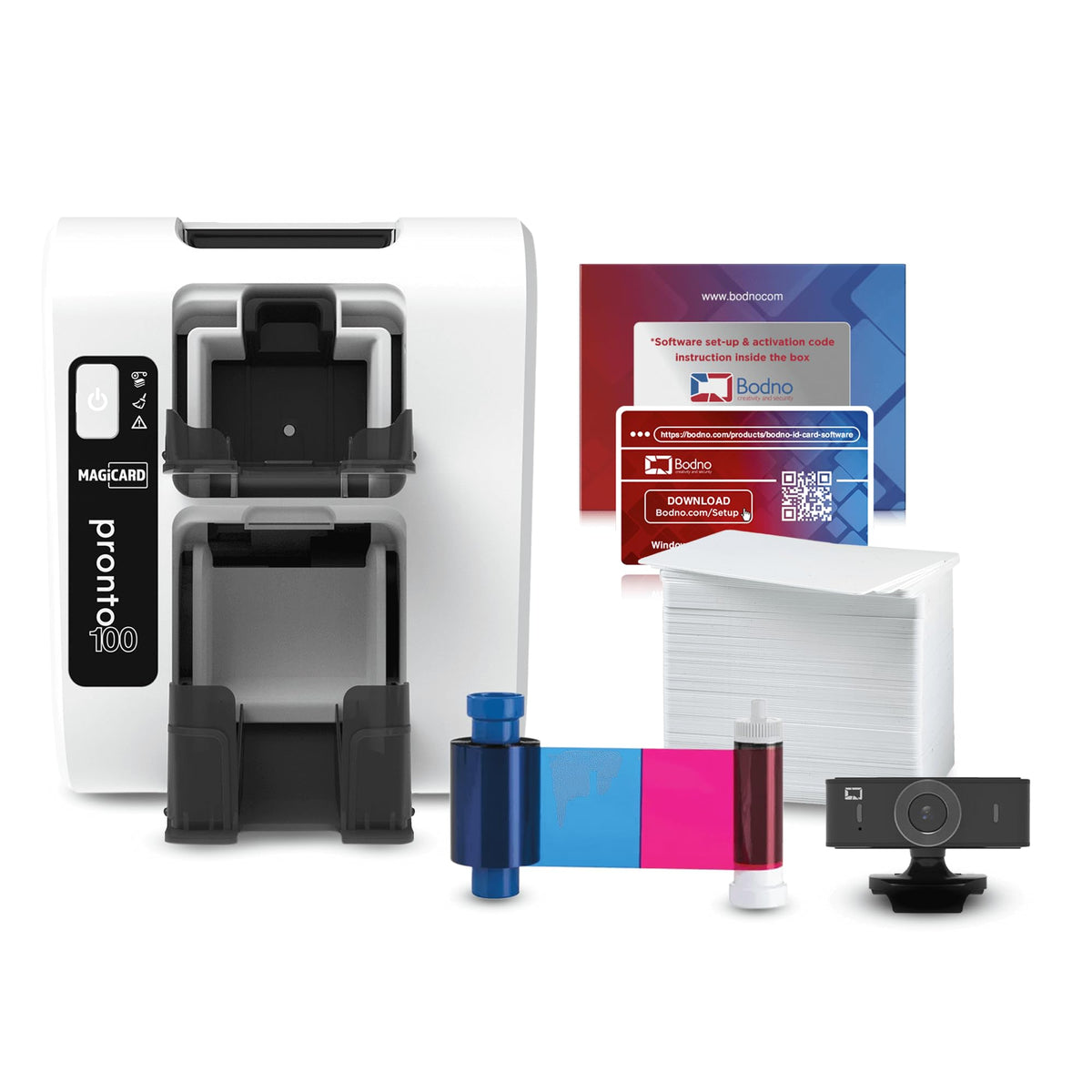 Bodno Magicard Pronto 100 ID Card Printer & Complete Supplies Package ID Software - Bronze Edition