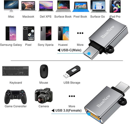 USB C to USB Adapter 6 Pack,Type C to USB Adapter,USBC Male to USBA Female OTG Converter,USBC Adapters for iPhone 16 15,MacBook Pro/Air,iPad Pro,Charger(Grey)