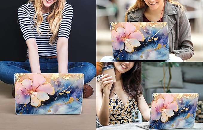 CISSOOK Compatible with MacBook Pro 13 inch Case M2 M1 A2338 A2251 A2289 2025-2020, Plastic Hard Shell Case & Keyboard Cover & Screen Film for MacBook Pro 13-inch with Touch Bar, Marble Flower