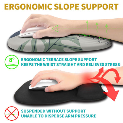 Hokafenle Ergonomic Mouse Pad Wrist Support with Stepped-Wedge Design, Wrist Rest Pain Relief Mousepad Filled with Memory Foam, Carpal Tunnel Mousepad for Wireless Mouse(12x8 inch, Abstract Leaves)