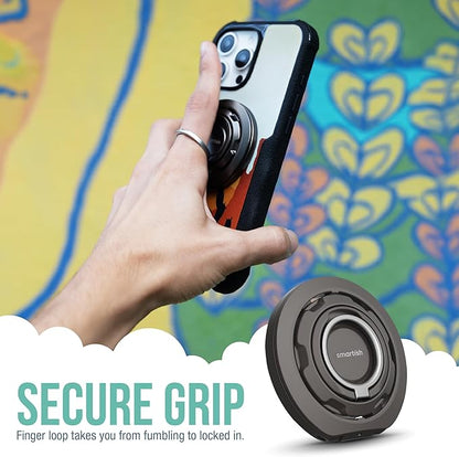 Smartish® MagSafe Suction Mount - WallFlower - 3 in 1 Reversible Magnetic Phone Grip Finger Loop, Suction Mount, Kickstand w/Universal MagSafe Adapter Kit for Apple iPhone - Blues on The Green